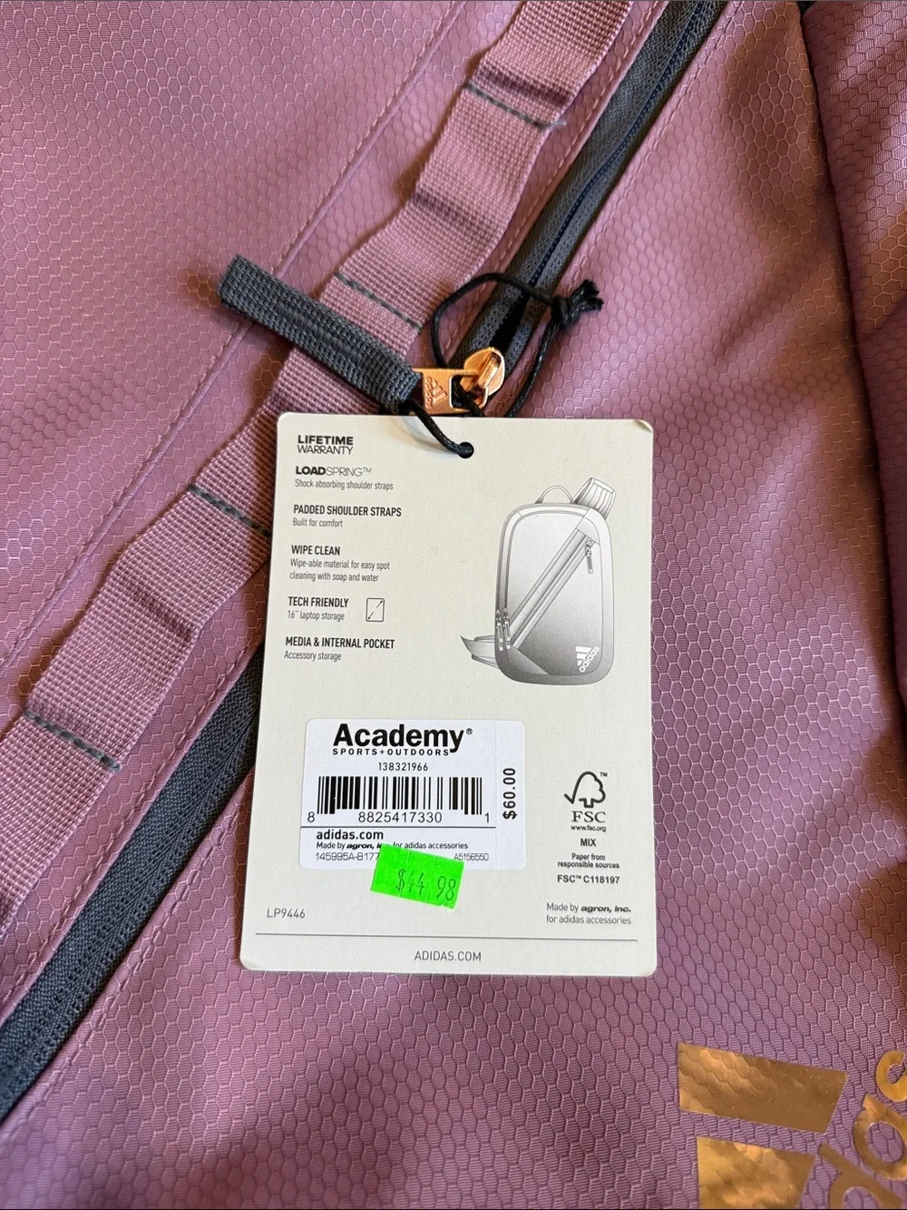 adidas Mauve/Purple Everyday 1 Shoulder Backpack
